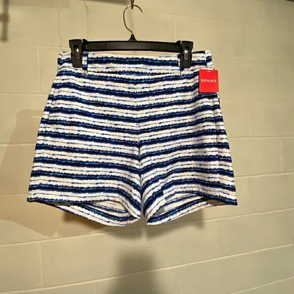 SPANX Sunshine 6” Short Blue Stripe UPF50+ Stretch Golf Beach Travel Pockets NWT - Picture 5 of 12